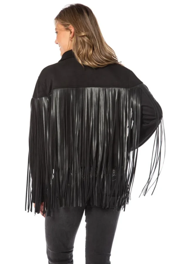 Kvinnor Juicy Couture Fringe Trucker-Jacka I Konstlader