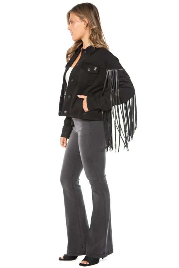 Kvinnor Juicy Couture Fringe Trucker-Jacka I Konstlader