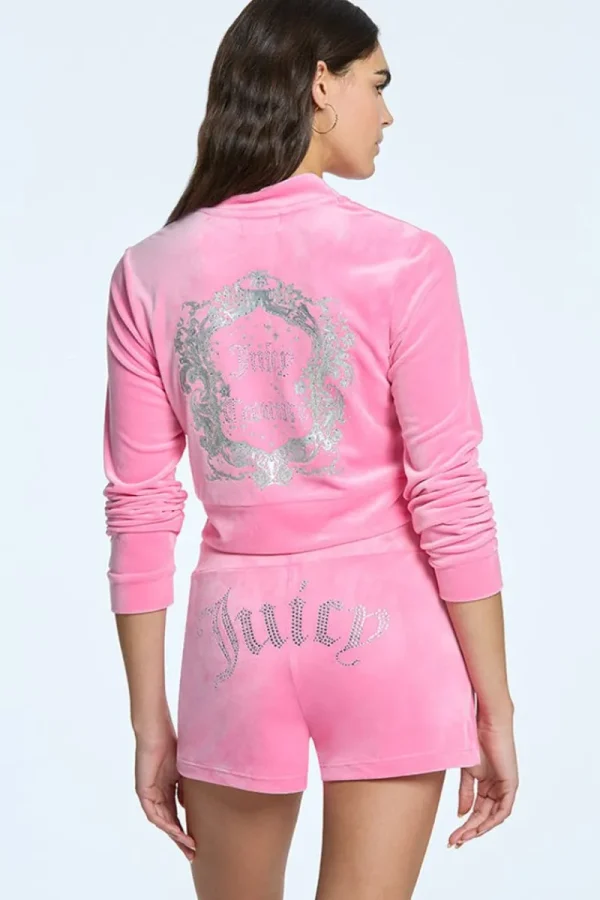 Kvinnor Juicy Couture Monogram Cropped Velour Bomberjacka