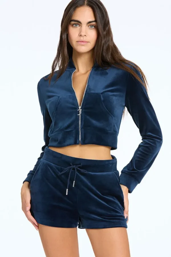 Kvinnor Juicy Couture Monogram Cropped Velour Bomberjacka