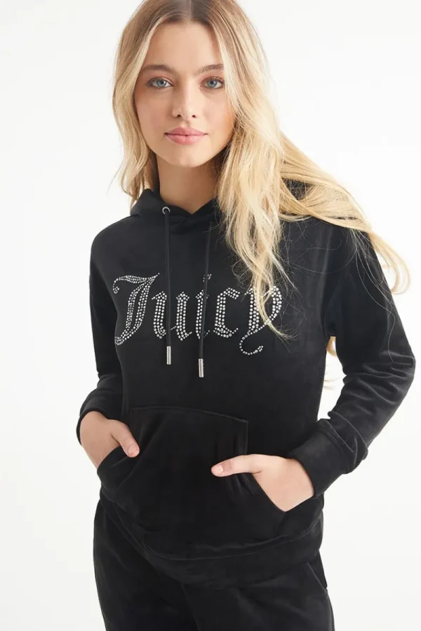 Kvinnor Juicy Couture Oversized Big Bling Velour Hoodie