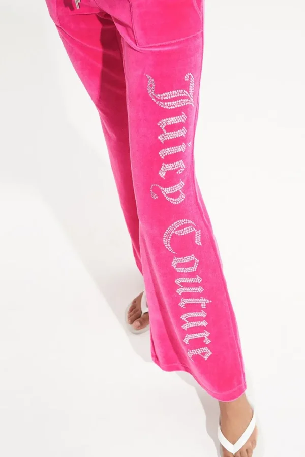 Kvinnor Juicy Couture Träningsbyxor Med Snappficka I Bomullsvelour Med Sidobling